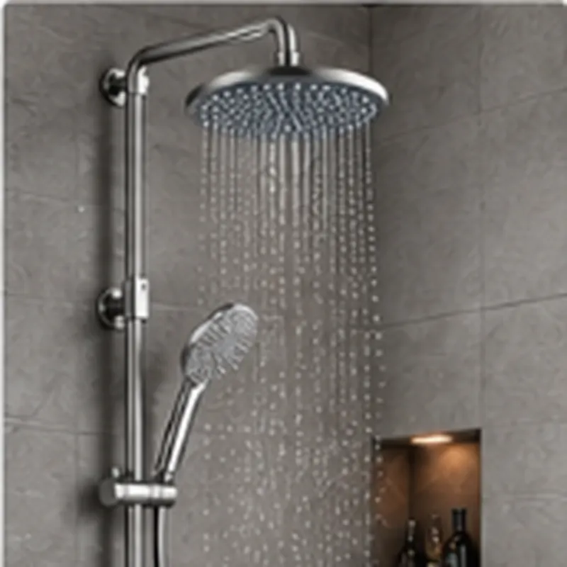 Rain shower system with a large round rain showerhead and a hand shower