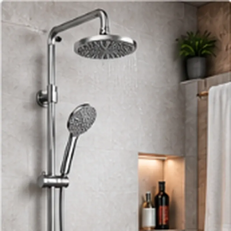 Standard shower system with a wall-mounted showerhead and a hand shower on a slide bar