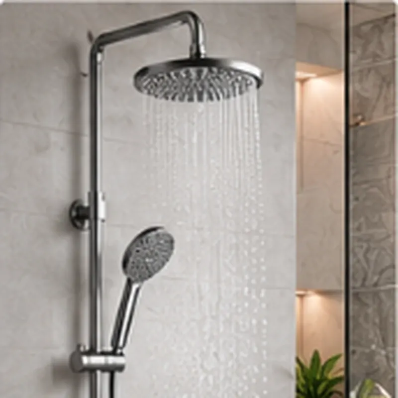 Thermostatic shower system with a rain showerhead, hand shower and round temperature control