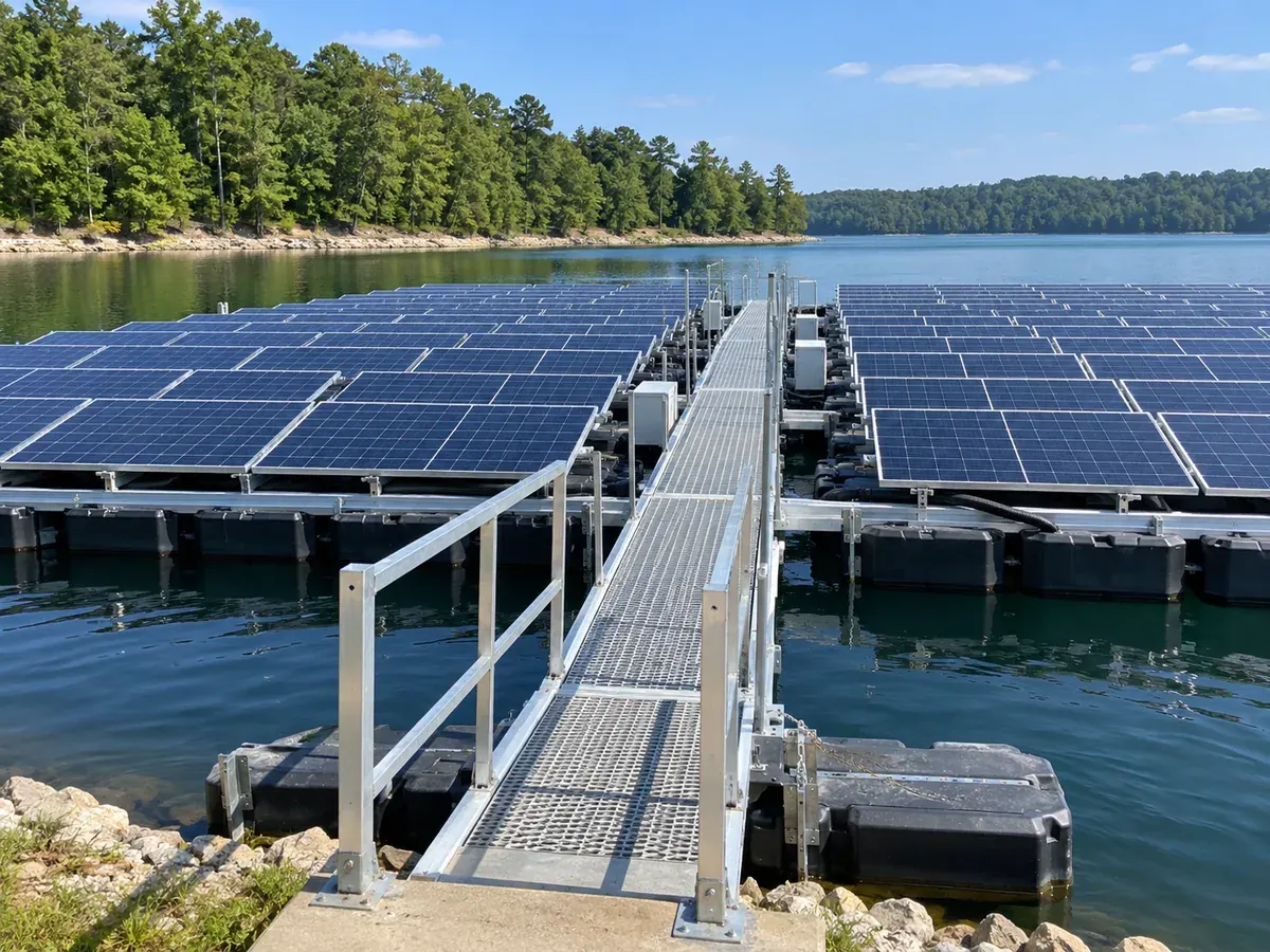 Floating solar system in Los Angeles, CA: maintenance access