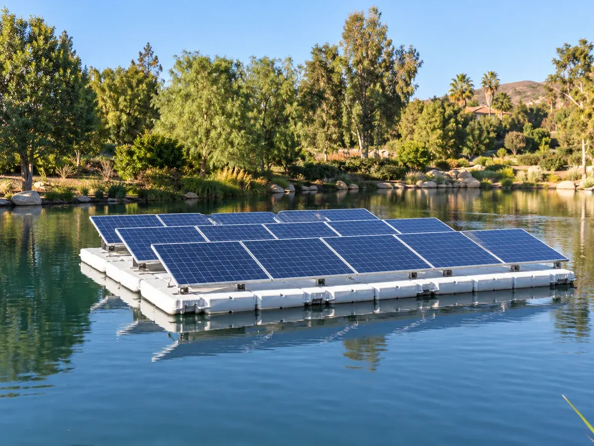 Floating solar system in Los Angeles, CA: private ponds