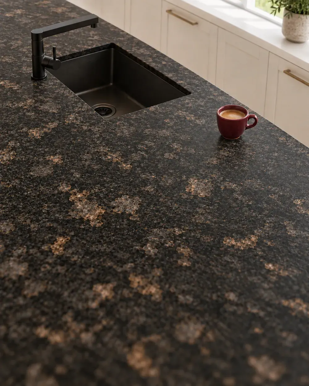 Honed granite countertop in Los Angeles, CA: smooth matte granite island surface