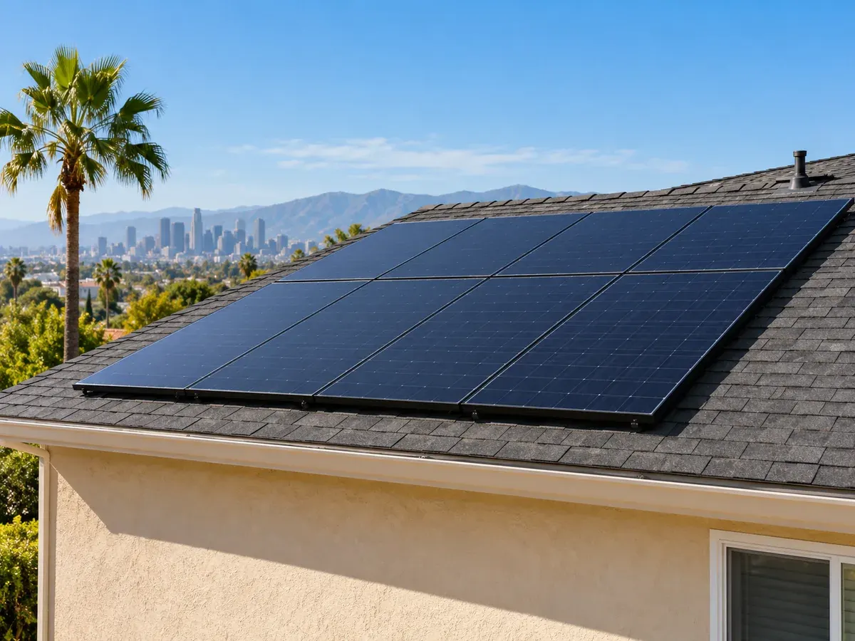 Rooftop solar system on a shingle roof in Los Angeles, CA