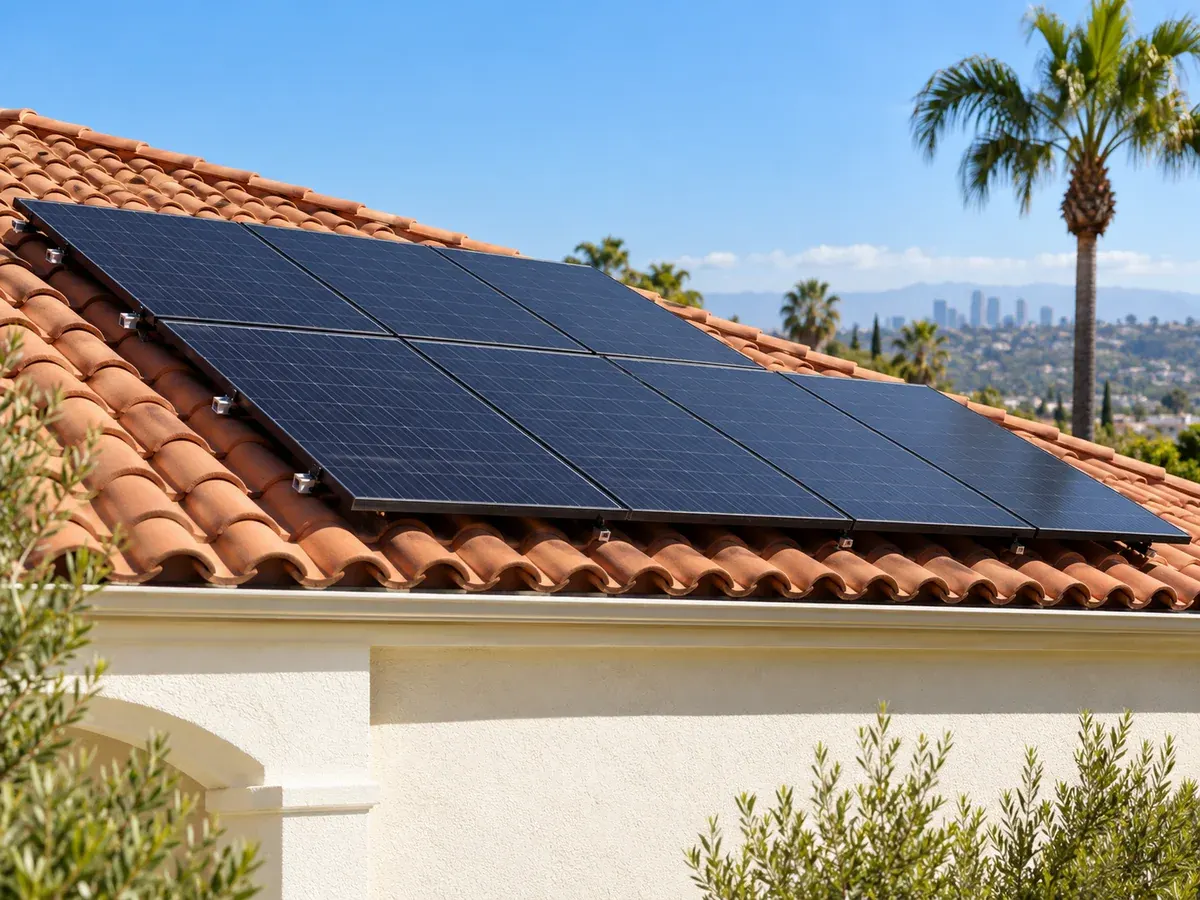 Rooftop solar system on a terracotta tile roof in Los Angeles, CA